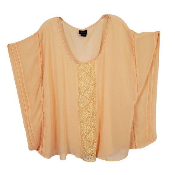 Torrid Size 2 2X Shirt Blouse Semi Sheer Lace Accent Chiffon Flutter Orange - Picture 2 of 10